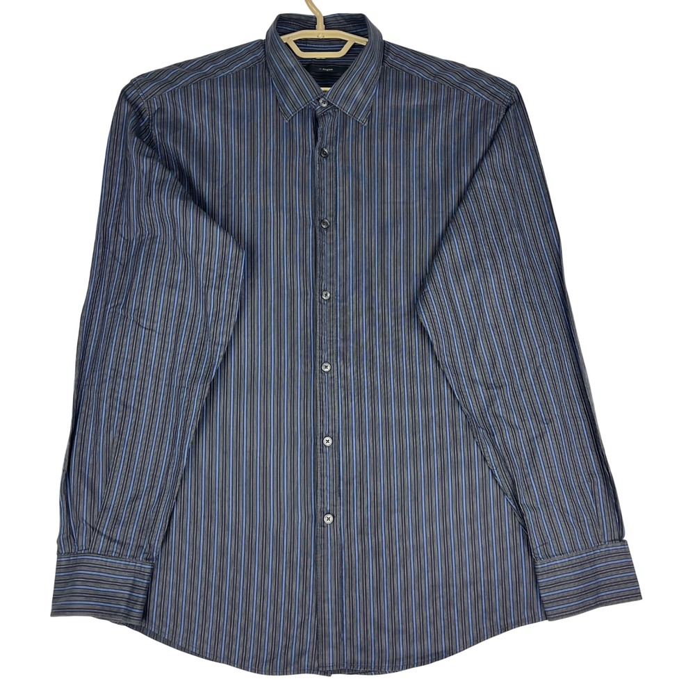 Z Zegna Ermenegildo Zegna‎ Shirt Mens Large 17 Blue Stripe Cotton Dress